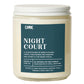 Candle labeled Night Court on a white background
