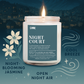 Candle labeled 'Night Court' with a night-time cityscape background