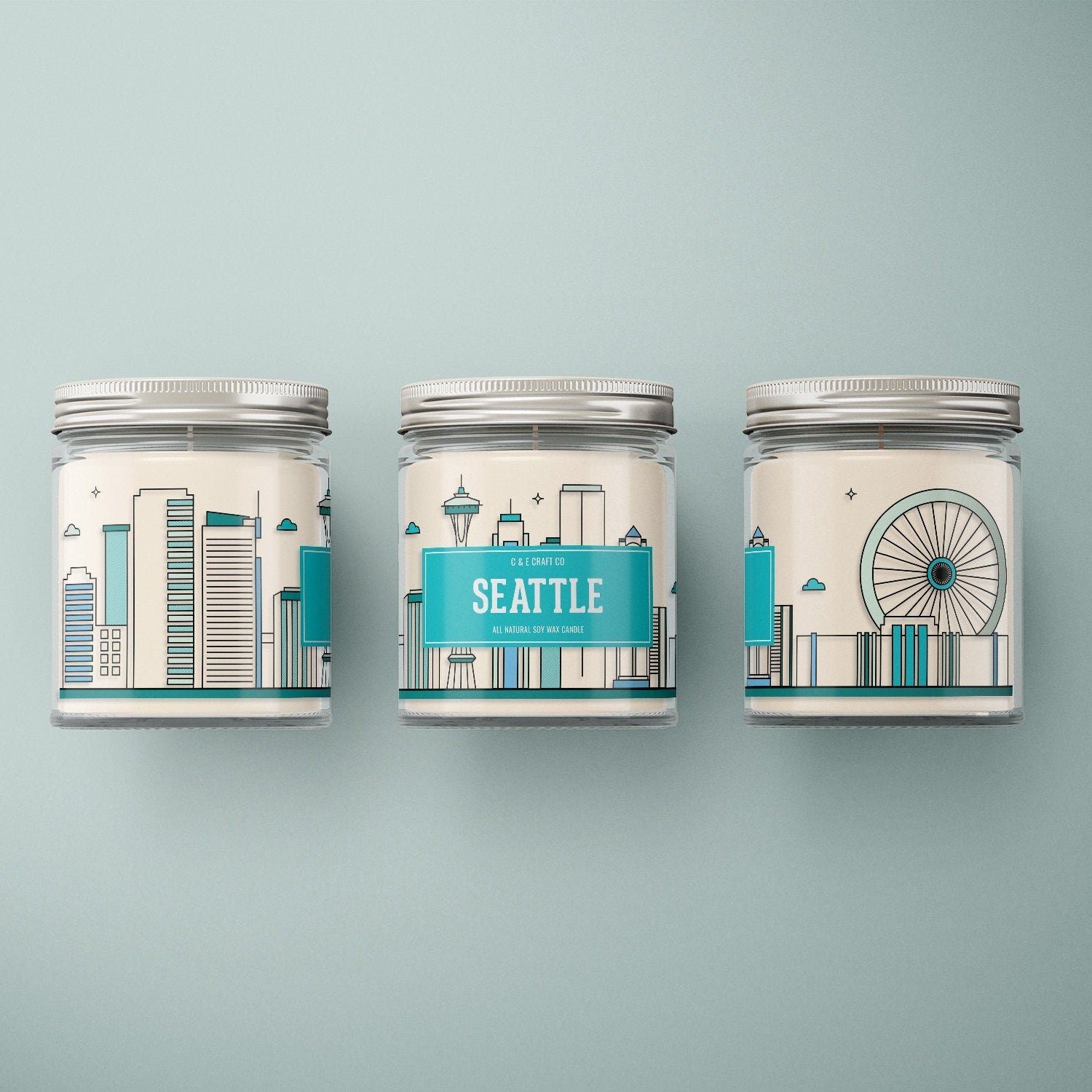 C&E - Seattle Skyline Candle - All Natural Soy Wax - Handmade Candle C & E Craft Co 